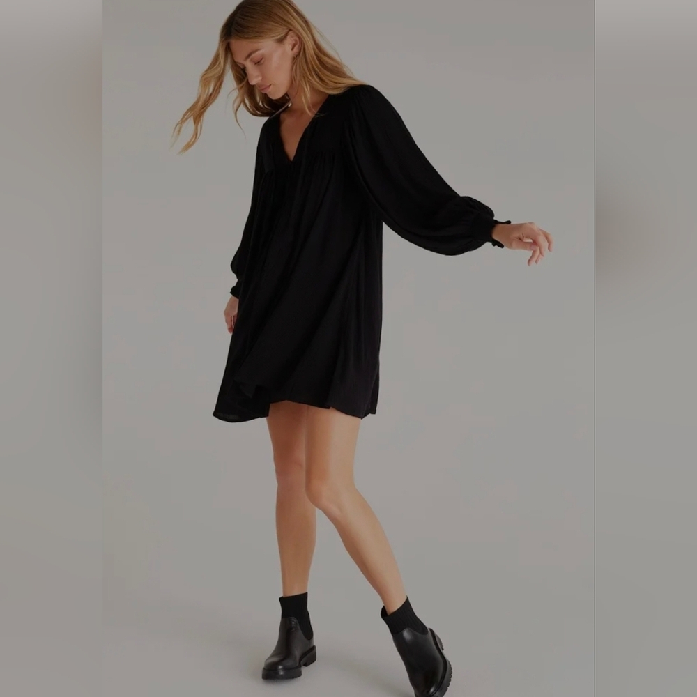 ​NWOT Z SUPPLY Black Ribbed Long Sleeve Mini Smock Dress - Medium